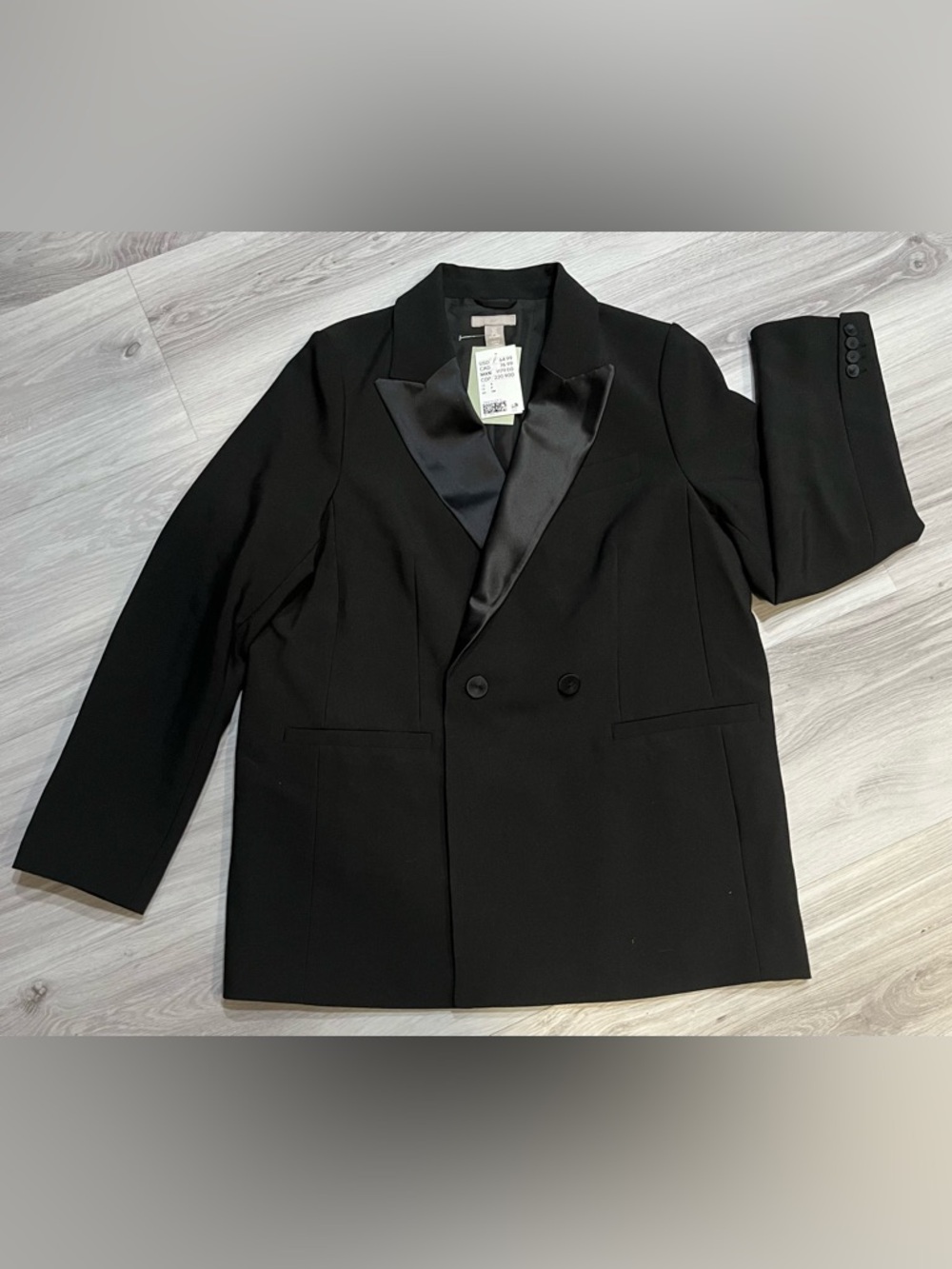 H&M Black Double-Breasted Tuxedo Blazer with Satin Lapels‎